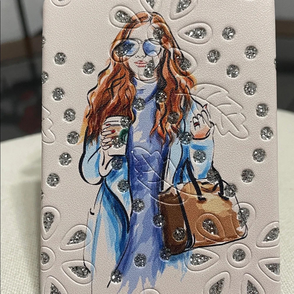Fashion Illustration Compact Mirror - Pink with Brown Accents
